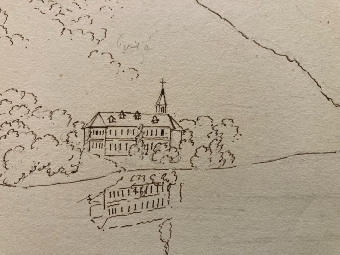 Drawing Dessin XIXe 1830 Hautecombes Lac Du Bourget Mont Du Chat