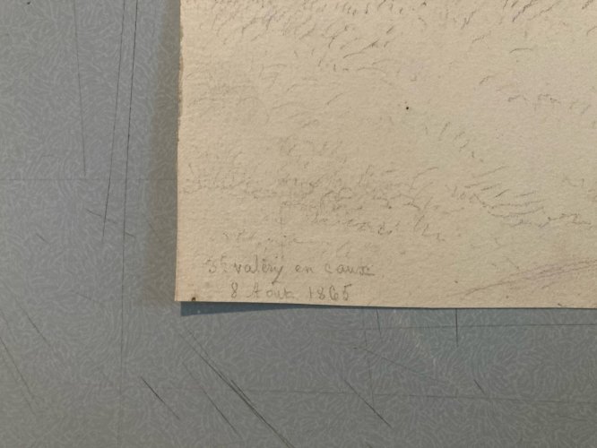 Drawing Dessin XIXe 1850 crayon Paysage Eglise De Saint Valery Art Ancien Old