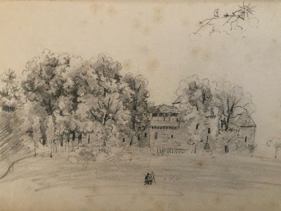 Drawing Dessin XIXe 1850 crayon Paysage Etude Arbre Ancien Auto Portrait ? Art