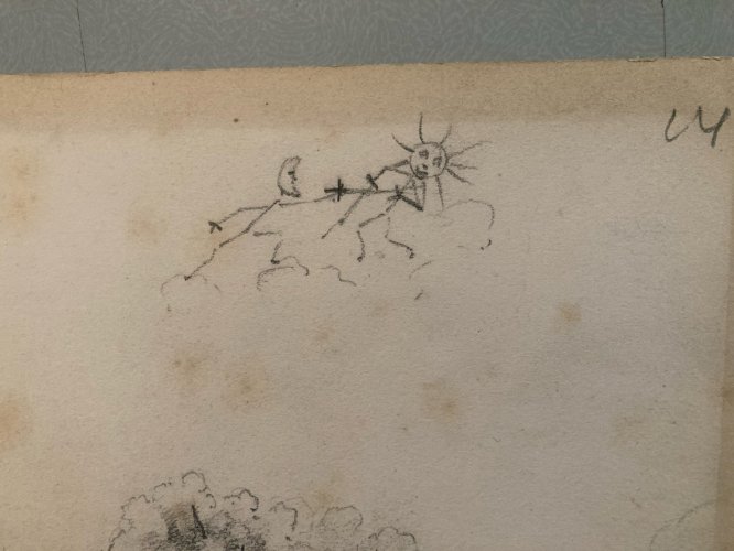 Drawing Dessin XIXe 1850 crayon Paysage Etude Arbre Ancien Auto Portrait ? Art