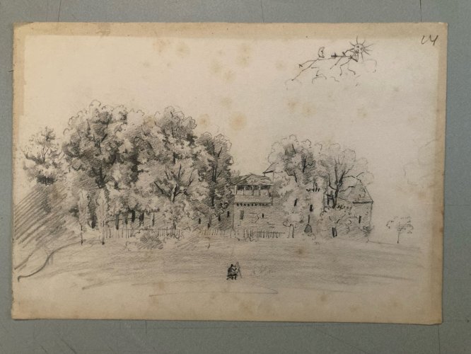 Drawing Dessin XIXe 1850 crayon Paysage Etude Arbre Ancien Auto Portrait ? Art