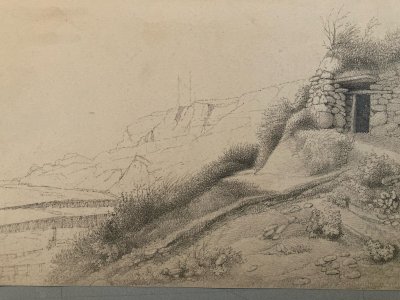 Drawing Dessin XIXe 1850 crayon Paysage Plage Bretagne Mer Ocean Art Ancien Old