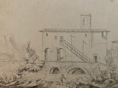 Drawing Dessin XIXe 1850 Encre A Identifier Paysage Lac De Come ? Italie Ancien