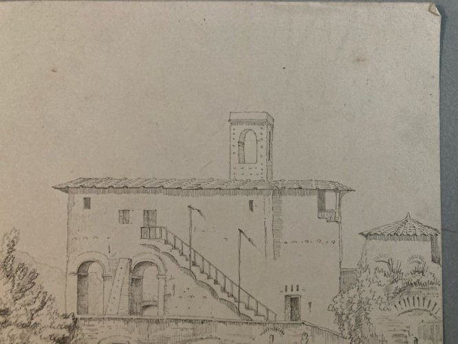 Drawing Dessin XIXe 1850 Encre A Identifier Paysage Lac De Come ? Italie Ancien