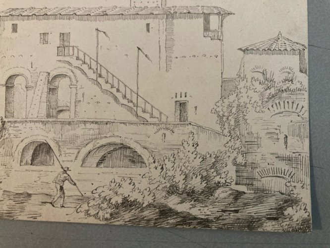 Drawing Dessin XIXe 1850 Encre A Identifier Paysage Lac De Come ? Italie Ancien