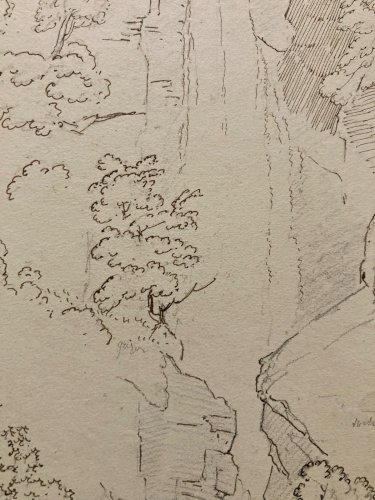 Drawing Dessin XIXe 1850 Encre Cascade De Chede Nature Ancien Suisse Chute Eau
