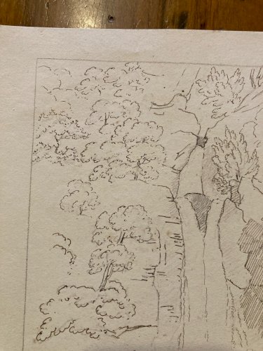 Drawing Dessin XIXe 1850 Encre Cascade De Chede Nature Ancien Suisse Chute Eau