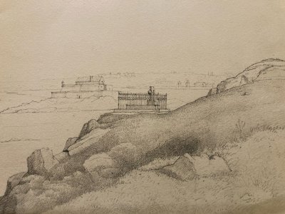 Drawing 19th Century 1850 Ink François-René de Chateaubriand Tomb Art Mausoleum