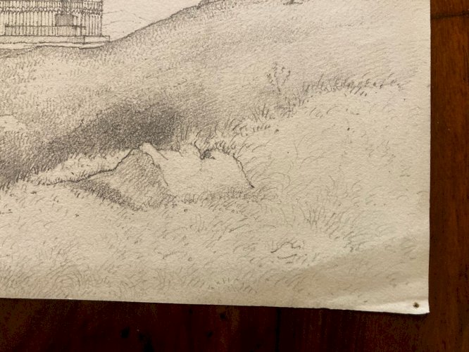 Drawing Dessin XIXe 1850 Encre François-René de Chateaubriand Tombe Art Mausolé