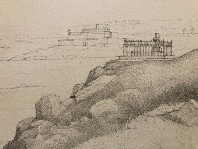 Drawing Dessin XIXe 1850 Encre François-René de Chateaubriand Tombe Art Mausolé