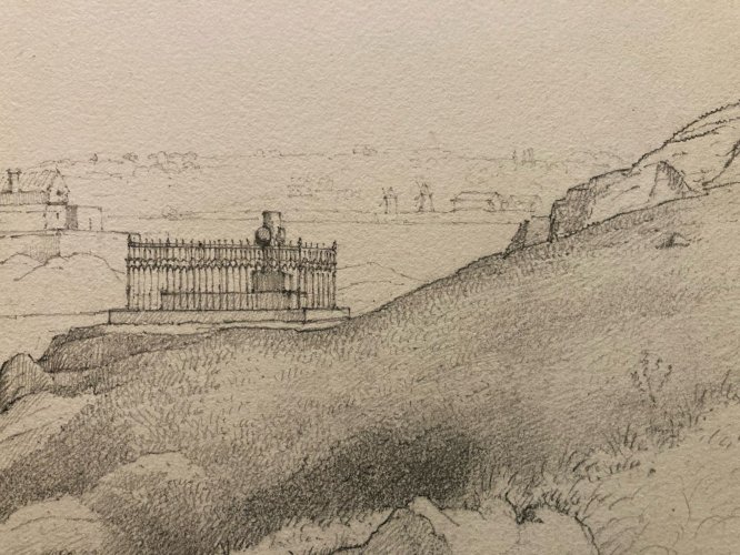 Drawing Dessin XIXe 1850 Encre François-René de Chateaubriand Tombe Art Mausolé