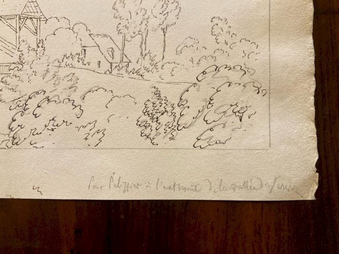 Drawing Dessin XIXe 1850 Encre Pont Riviere Nature Ancien Cauterets Pyrénées Old