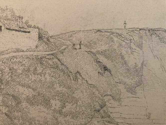 Drawing Dessin XIXe 1865 Saint Valery Plage Bretagne Mer Ocean Art Ancien Old