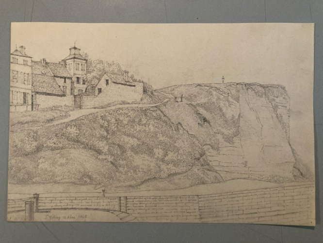 Drawing Dessin XIXe 1865 Saint Valery Plage Bretagne Mer Ocean Art Ancien Old