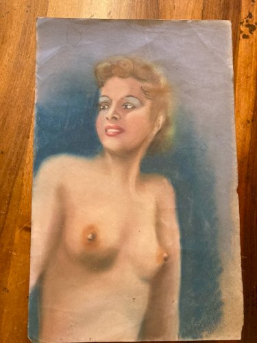 Drawing Pastel grand portrait femme Jeune Buste Ancien 1920 Original Atelier Old