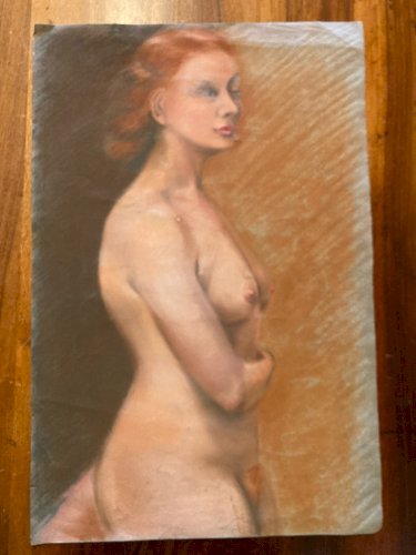 Drawing Pastel grand portrait femme Jeune Rousse Art Ancien 1920 Original Old