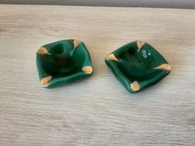 Duo cendriers vintage, vert et doré