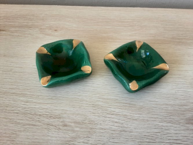 Duo cendriers vintage, vert et doré