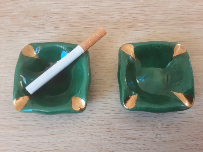 Duo cendriers vintage, vert et doré