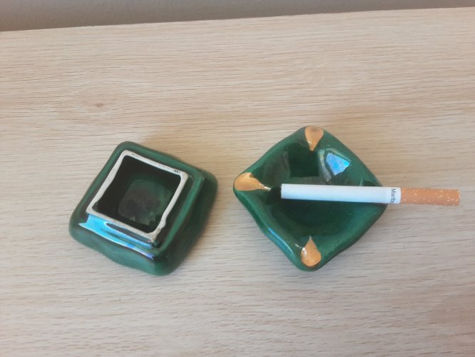 Duo cendriers vintage, vert et doré