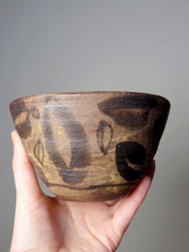 Duo de bols en céramique/grès artisanaux "Wabi-Sabi" dépareillés vintages