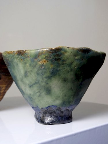 Duo de bols en céramique/grès artisanaux "Wabi-Sabi" dépareillés vintages