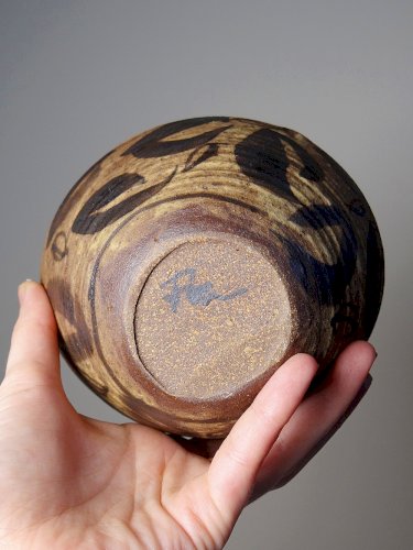 Duo de bols en céramique/grès artisanaux "Wabi-Sabi" dépareillés vintages