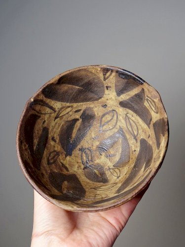 Duo de bols en céramique/grès artisanaux "Wabi-Sabi" dépareillés vintages