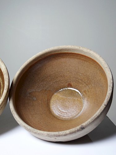Duo de bols grès tourné artisanal vintages bruts & rustiques