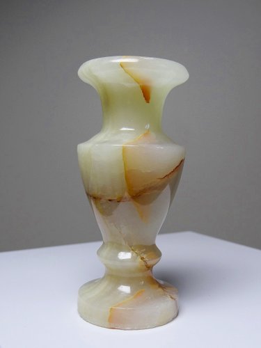 Duo de cassolette/urne et vase baluste miniature en onyx miel vintage années 60
