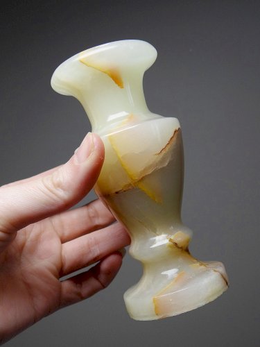 Duo de cassolette/urne et vase baluste miniature en onyx miel vintage années 60