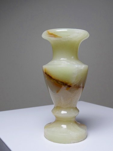 Duo de cassolette/urne et vase baluste miniature en onyx miel vintage années 60