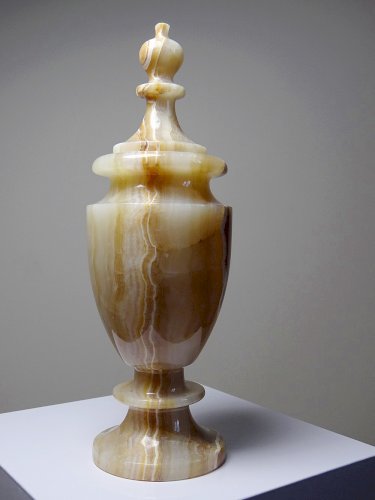 Duo de cassolette/urne et vase baluste miniature en onyx miel vintage années 60