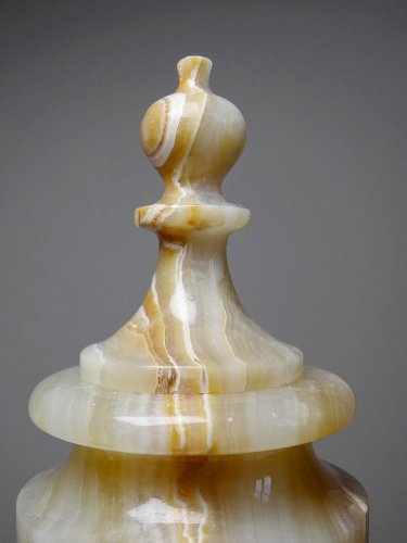 Duo de cassolette/urne et vase baluste miniature en onyx miel vintage années 60