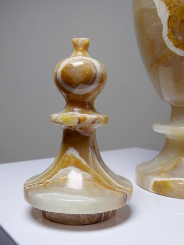 Duo de cassolette/urne et vase baluste miniature en onyx miel vintage années 60