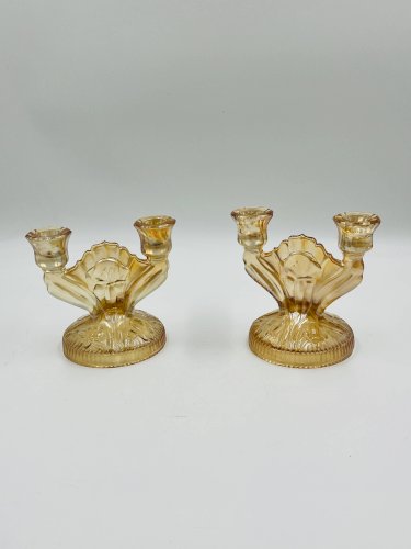 Duo de chandeliers Empoli verre ambre style art déco