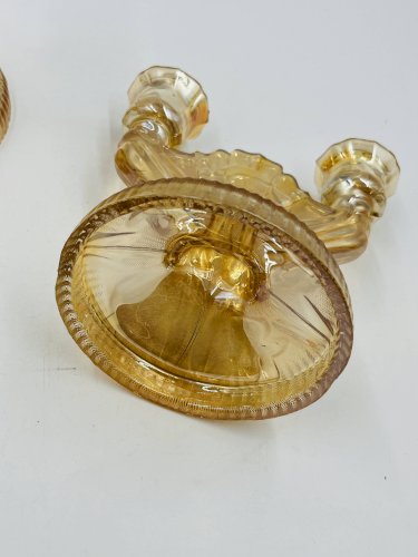 Duo de chandeliers Empoli verre ambre style art déco