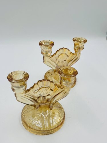 Duo de chandeliers Empoli verre ambre style art déco
