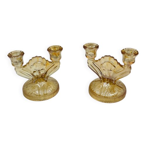 Duo de chandeliers Empoli verre ambre style art déco