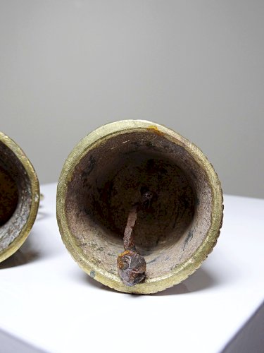Duo de cloches Bamoun, Cameroun, Afrique, en bronze doré artisanat vintage