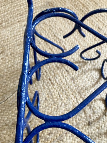 Duo de jardinières en fer forgé peint en bleu, années 1960