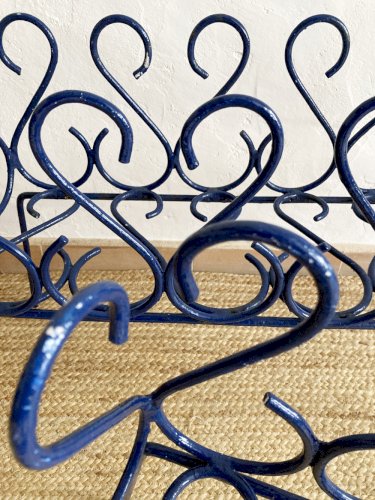 Duo de jardinières en fer forgé peint en bleu, années 1960