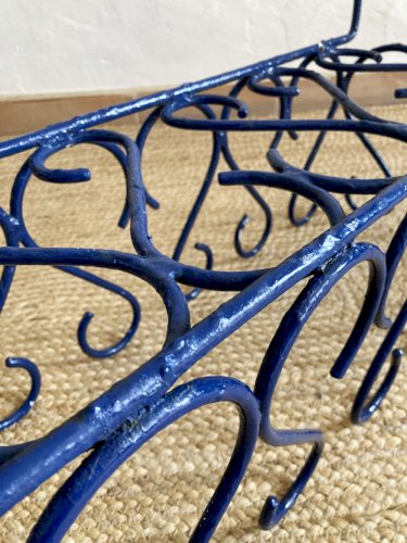 Duo de jardinières en fer forgé peint en bleu, années 1960