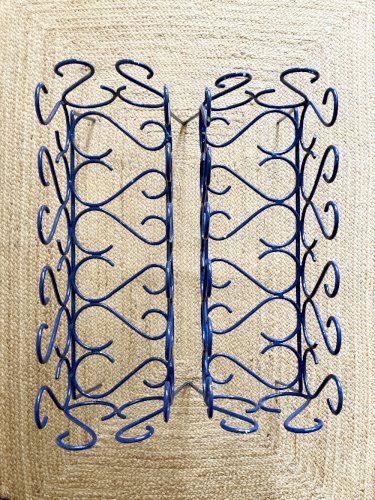Duo de jardinières en fer forgé peint en bleu, années 1960