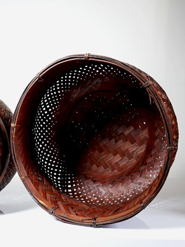 Duo de panières en bambou tressé Japonaises artisanales gigognes vintages