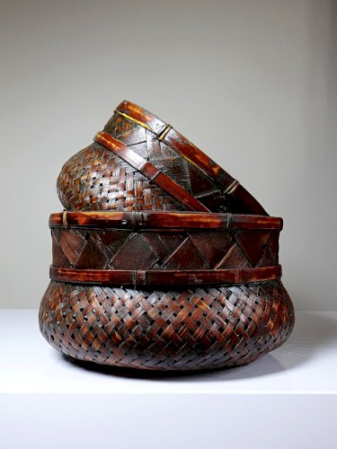 Duo de panières en bambou tressé Japonaises artisanales gigognes vintages