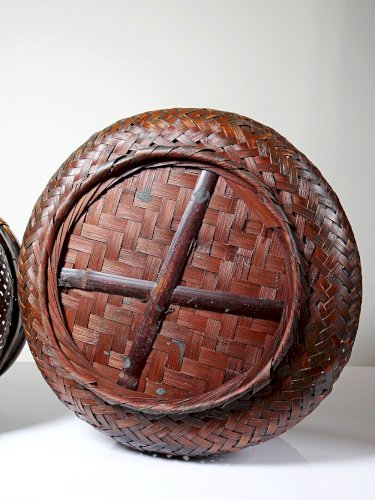 Duo de panières en bambou tressé Japonaises artisanales gigognes vintages
