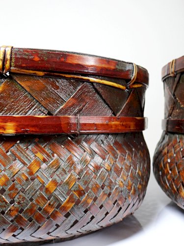 Duo de panières en bambou tressé Japonaises artisanales gigognes vintages