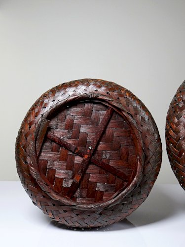 Duo de panières en bambou tressé Japonaises artisanales gigognes vintages