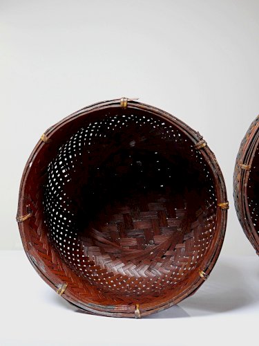 Duo de panières en bambou tressé Japonaises artisanales gigognes vintages